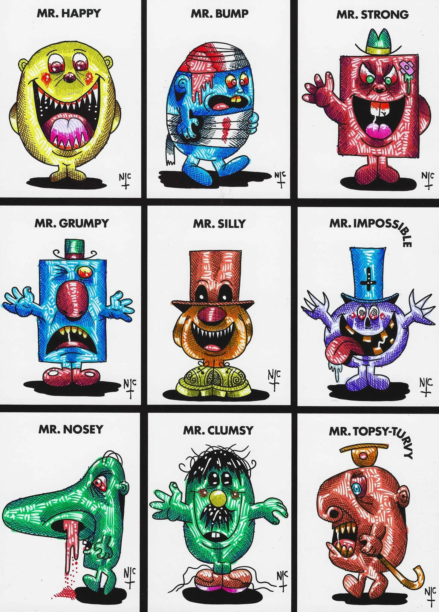 Mr men ink card set of nine by Nikartgod